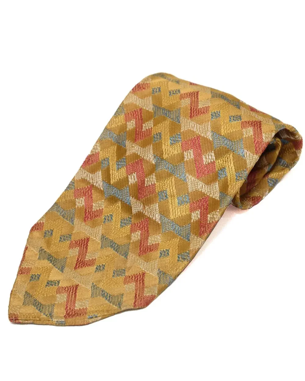 Vintage Bond Gold Orange Geometric Pattern 60's 70's Necktie Neck Tie